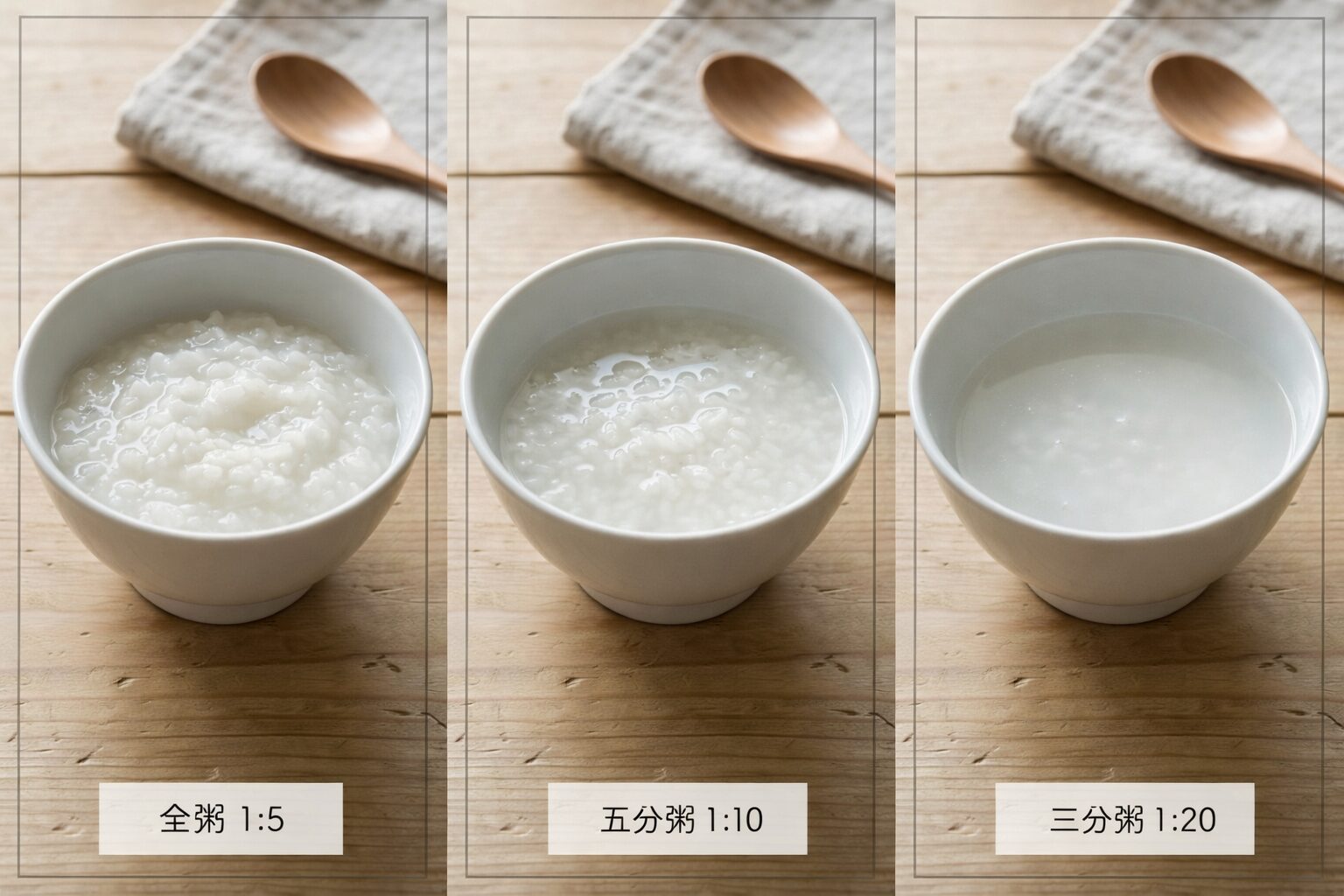 全粥・五分粥・三分粥の見た目の違い