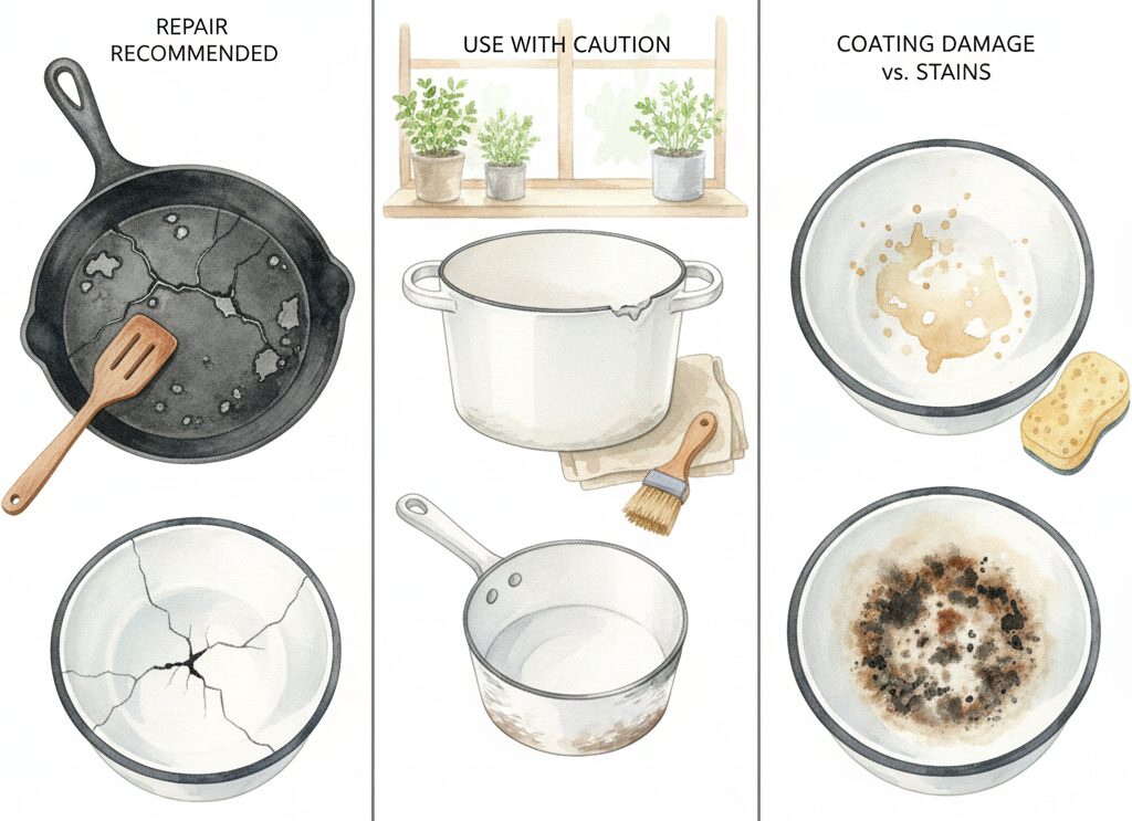 バーミキュラのフライパンのホーローの剥がれは修理必須？見極めポイント