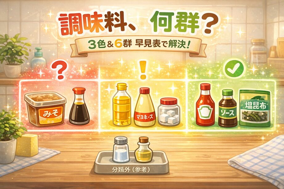 調味料は何群？醤油・塩・めんつゆ・お酢・白だし ほか（3色／6つの基礎食品群）