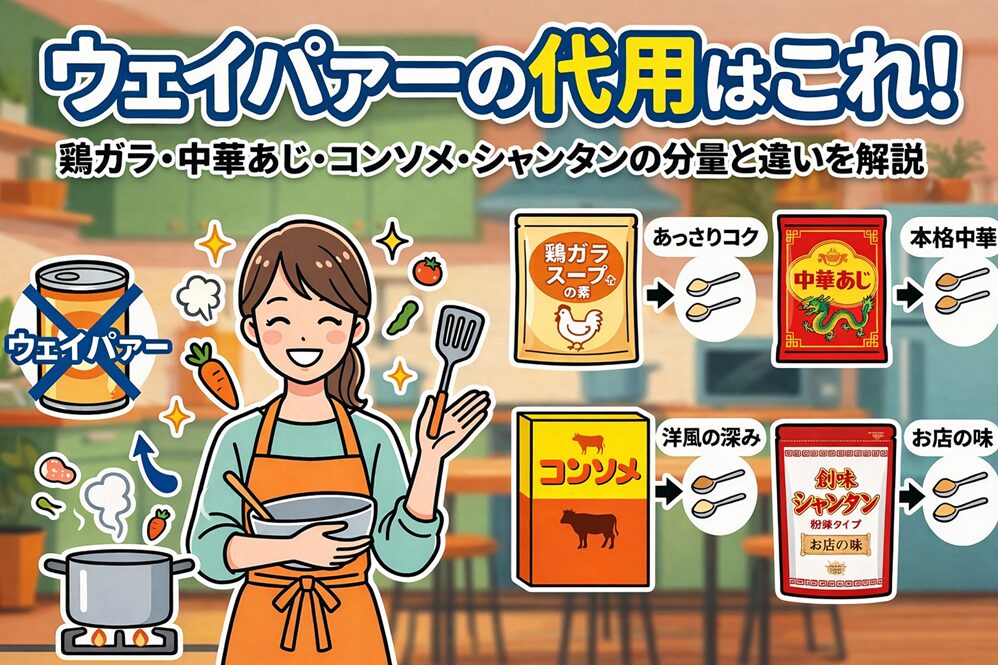ウェイパァーの代用はこれ！鶏ガラ・中華あじ・コンソメ・シャンタンの分量と違いを解説