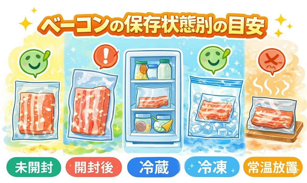 ベーコンの保存状態別の目安