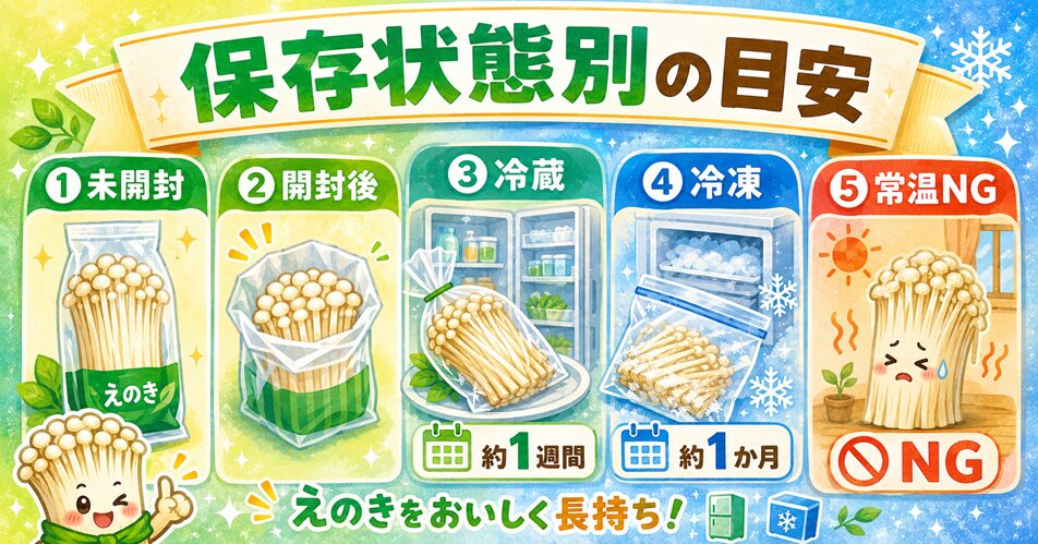 保存状態別の目安(未開封・開封後・冷蔵・冷凍・常温放置)