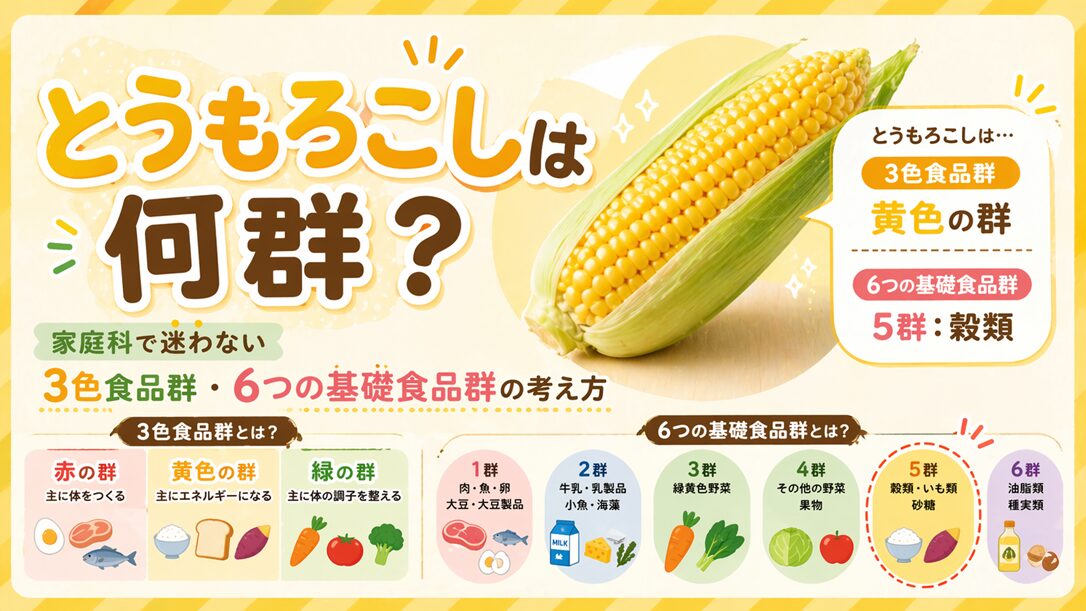 とうもろこしは何群で何色？家庭科で迷わない3色食品群・6つの基礎食品群の考え方