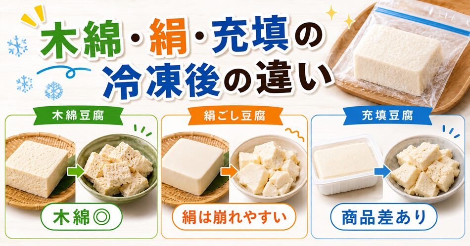 木綿・絹・充填の冷凍後の違い