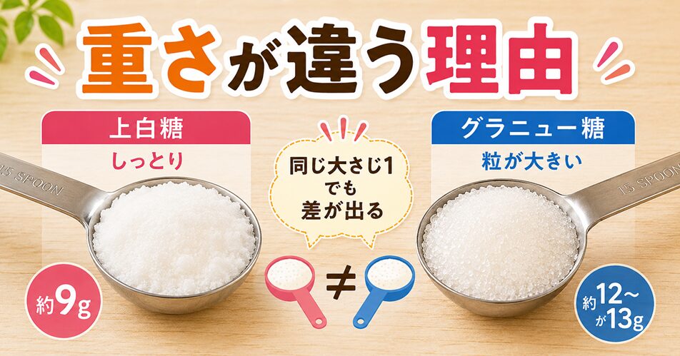上白糖とグラニュー糖で重さが違う理由