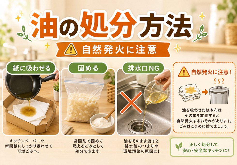 使い切れない油の処分方法と自然発火の注意