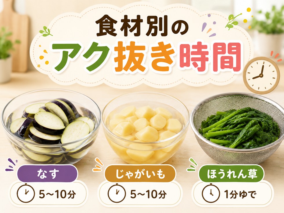 食材別のアク抜き時間の目安