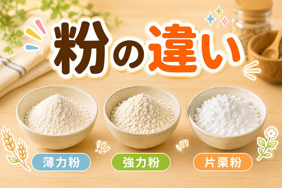 薄力粉・強力粉・片栗粉の比較
