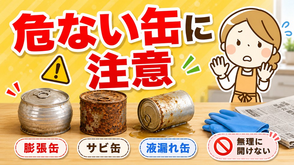 サビた缶や液漏れした缶を扱う時の注意点は？