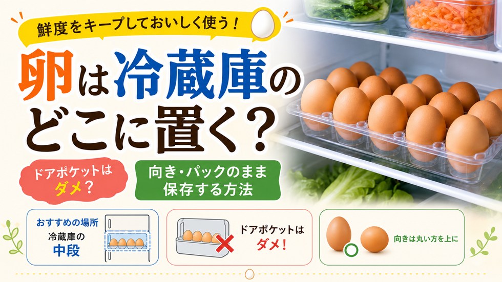 卵は冷蔵庫のどこに置く？ドアポケットはダメ？向き・パックのまま保存する方法
