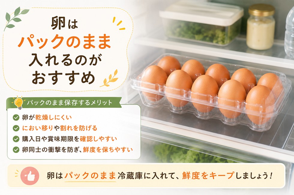 卵はパックのまま冷蔵庫へ入れるのがおすすめ
