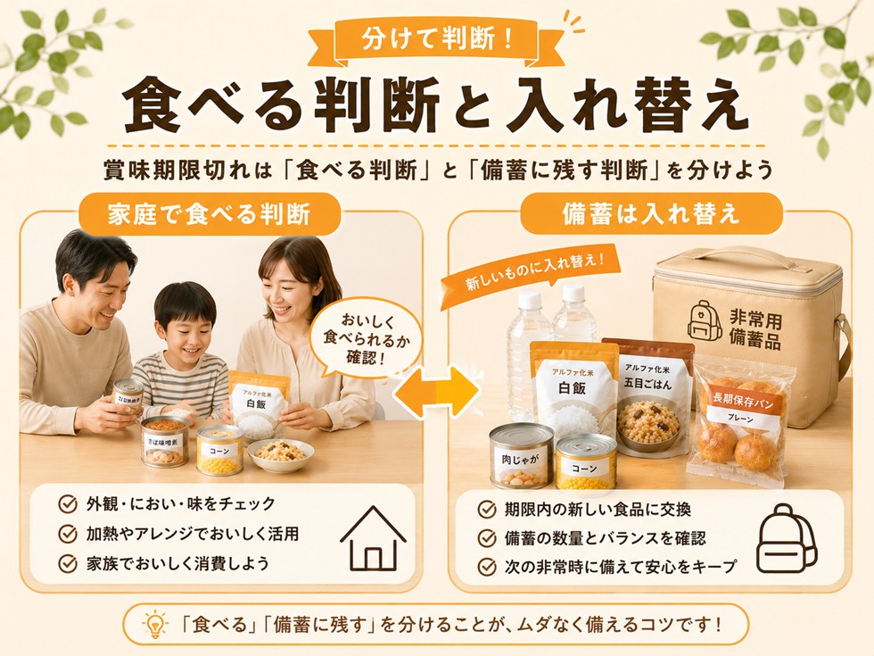 賞味期限切れは「食べる判断」と「備蓄に残す判断」を分けよう