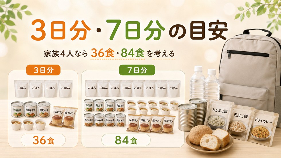 家族4人の非常食は3日・7日でどのくらい必要？