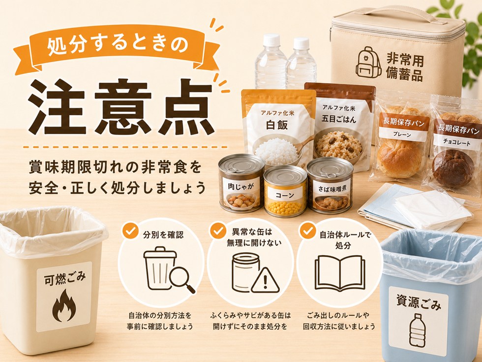 賞味期限切れの非常食を処分するときの注意点