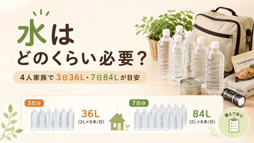 家族4人の水は何L必要？3日36L・7日84Lが目安