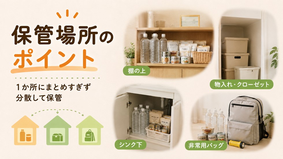 非常食・水の保管場所は1か所にまとめすぎない