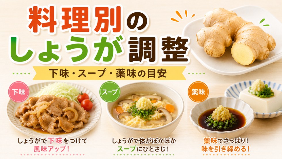 料理別のしょうが1片の調整方法